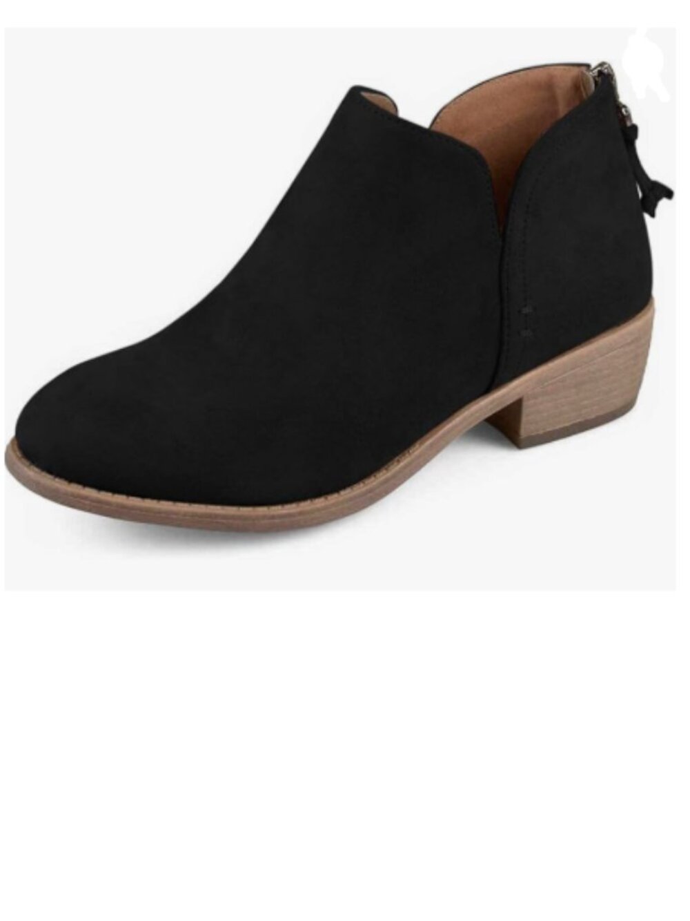 YDN Black Almond Toe Block Low Heels Pumps Classic V Cut Back Zipper Ankle Boot